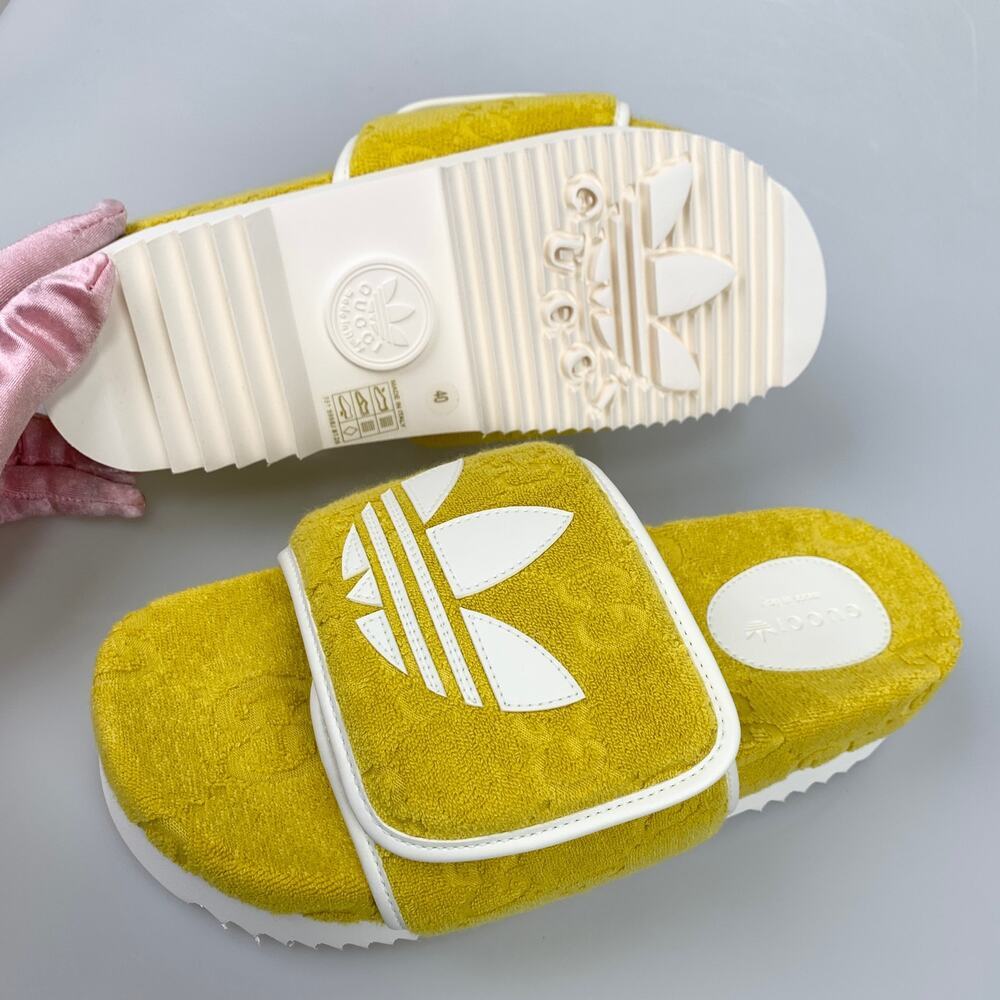 NIB Gucci x Adidas GG Platform Sandal Size 40 Slides Yellow - Picture 10 of 16
